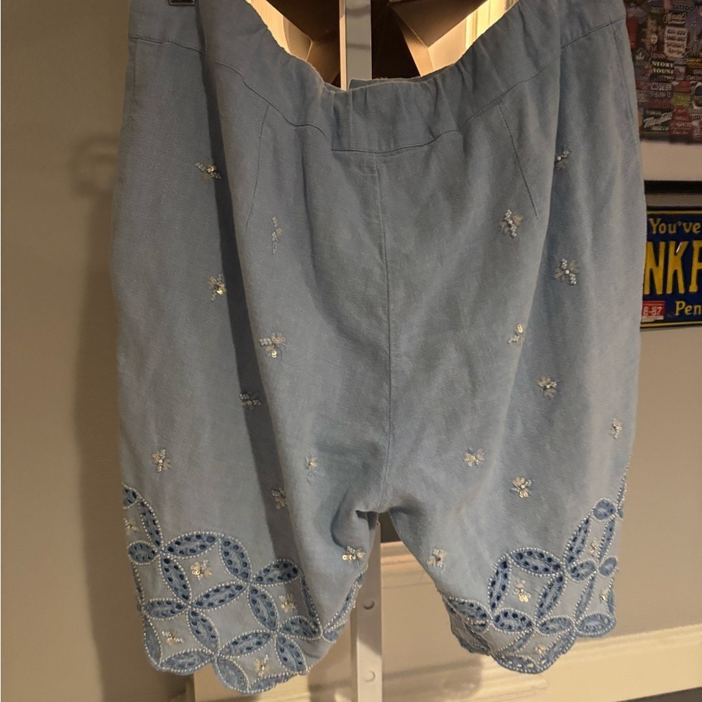 Soft Surroundings Light Blue Embroidered Shorts Size Small - Picture 2 of 6